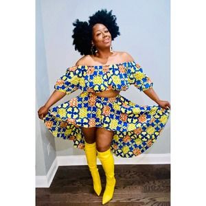 2 Piece African Print Ankara Wax Fabric Crop Skirt Set Date Night
